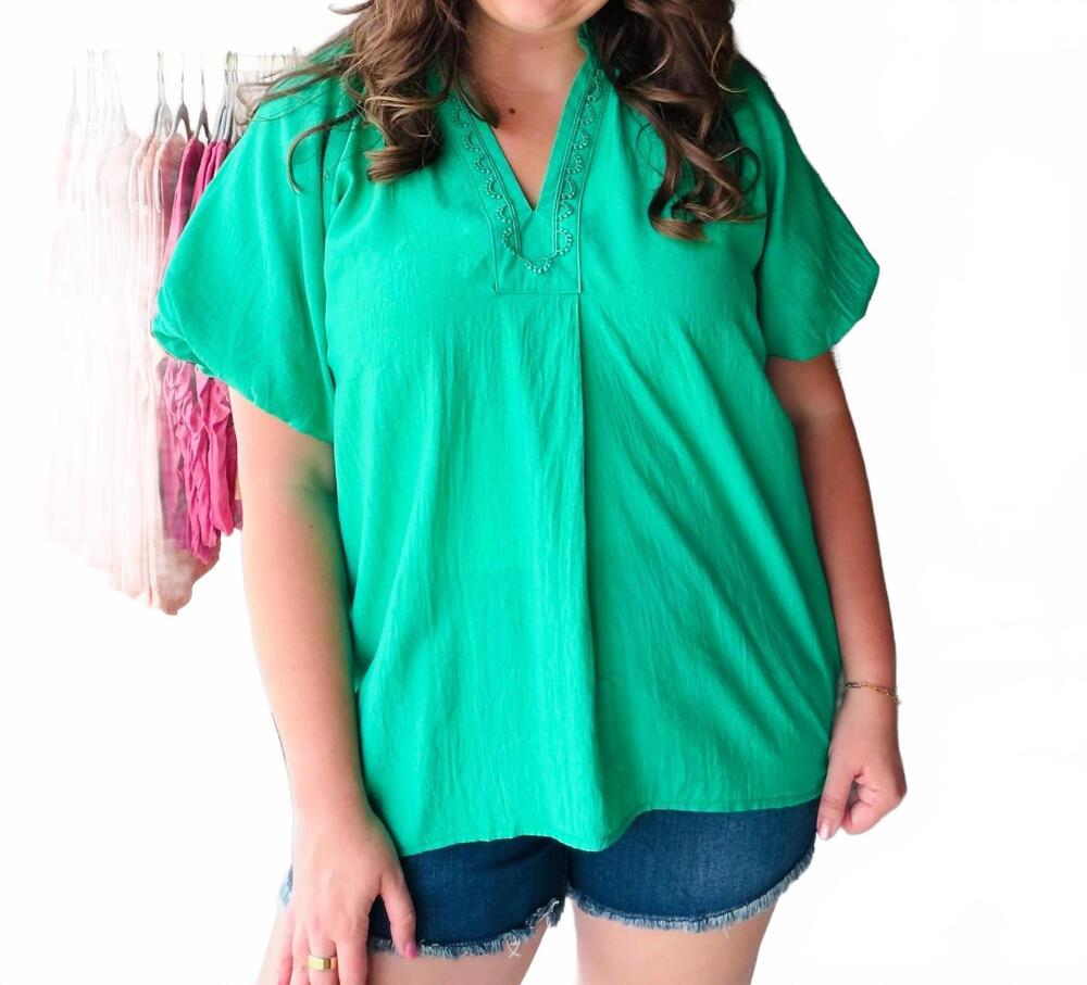NEW UMGEE women's v neck blouse in island green